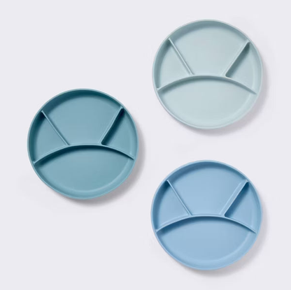 3-Pack Non-Slip Divided Mealtime Silicone Plates